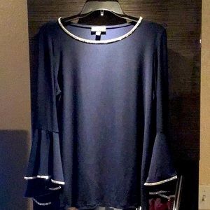Navy blue blouse with bell sleeves